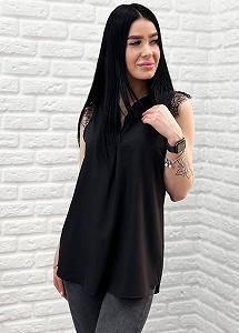 Женская легкая летняя удлиненная блуза с кружевом GF04171 цвет черный размер 46 - Фото 1