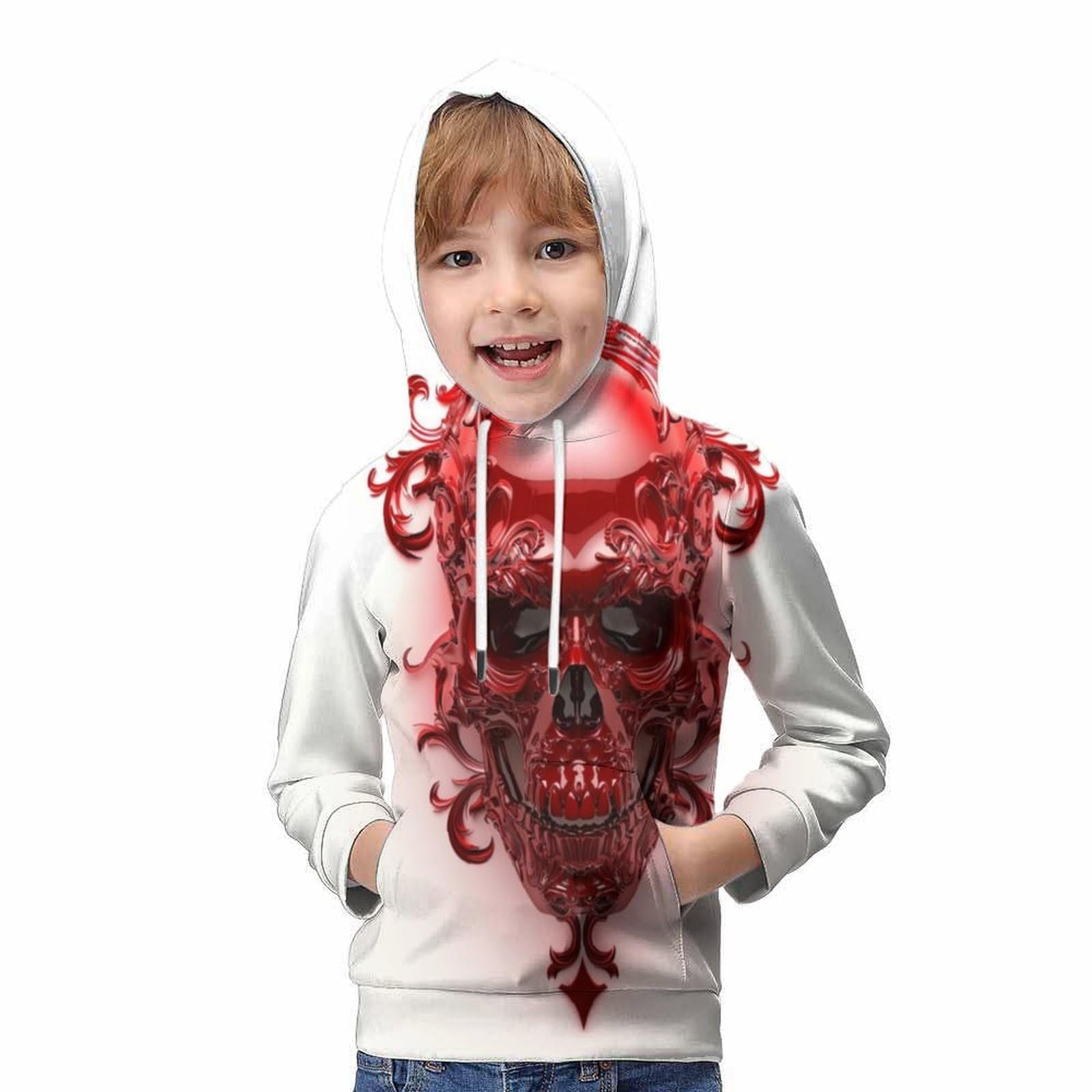 Худі KHHKJBVCE Череп, 3D худі для дівчат і хлопчиків з кишенею, фото №5