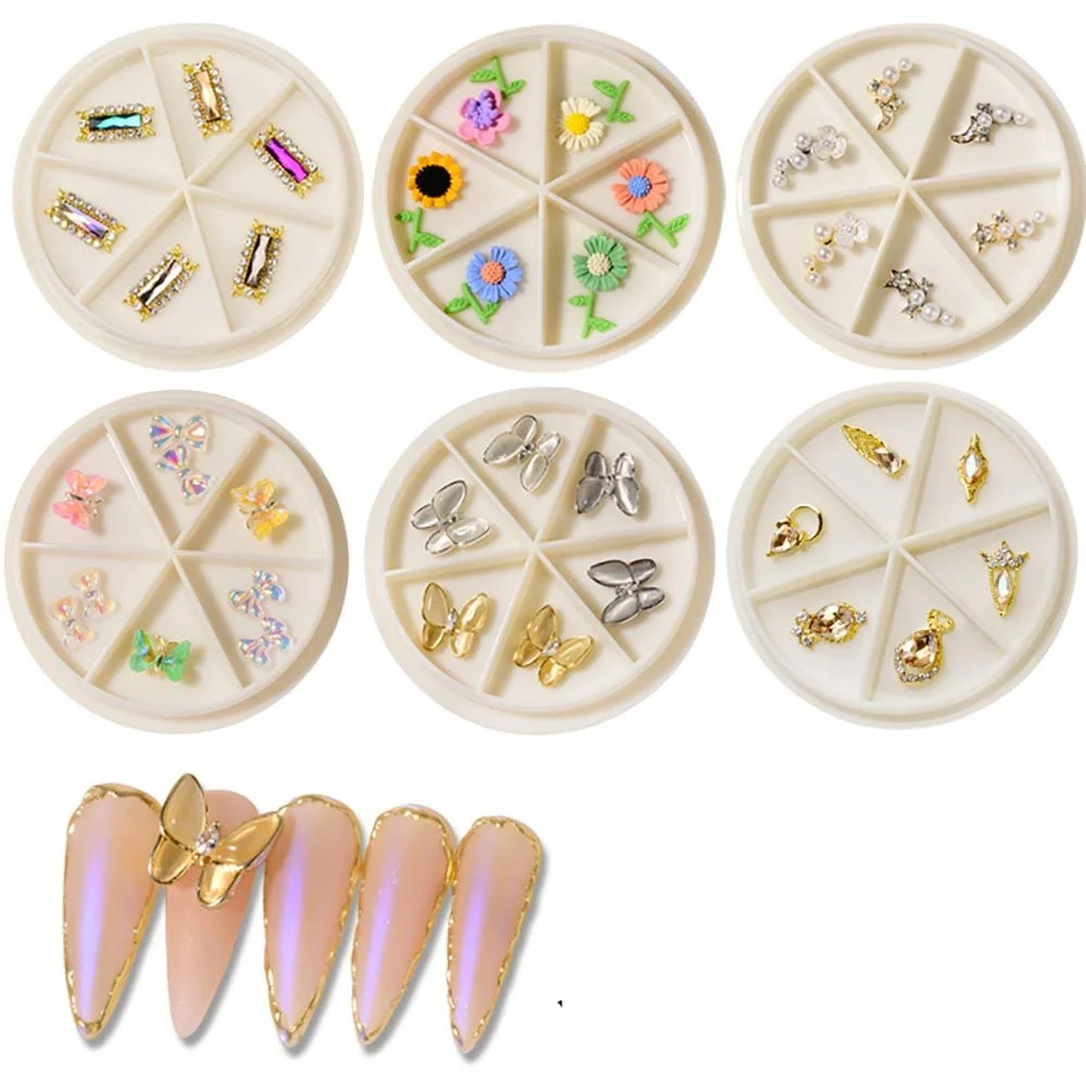 Набор 6 шт. Цветок Бабочка Блестки для ногтей Стразы для дизайна ногтей DIY Аксессуары, фото №1