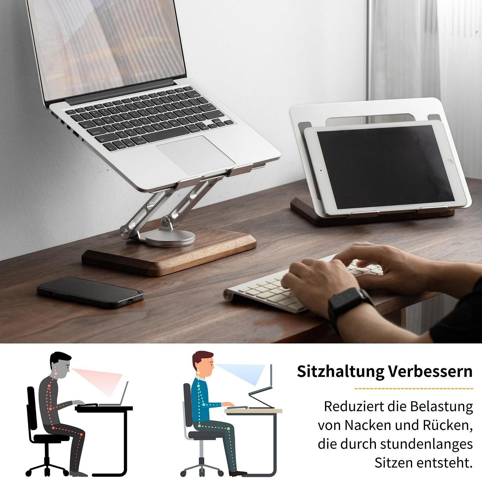 Підставка для ноутбука Muso Wood, регульована по висоті, з дерев'яною основою, що обертається на 360 градусів, підставка-підвищення для ноутбука для столу, підставка для ноутбука/ПК з MacBook Pro/Air, для ноутбуків до 17,3 дюймів, фото №3