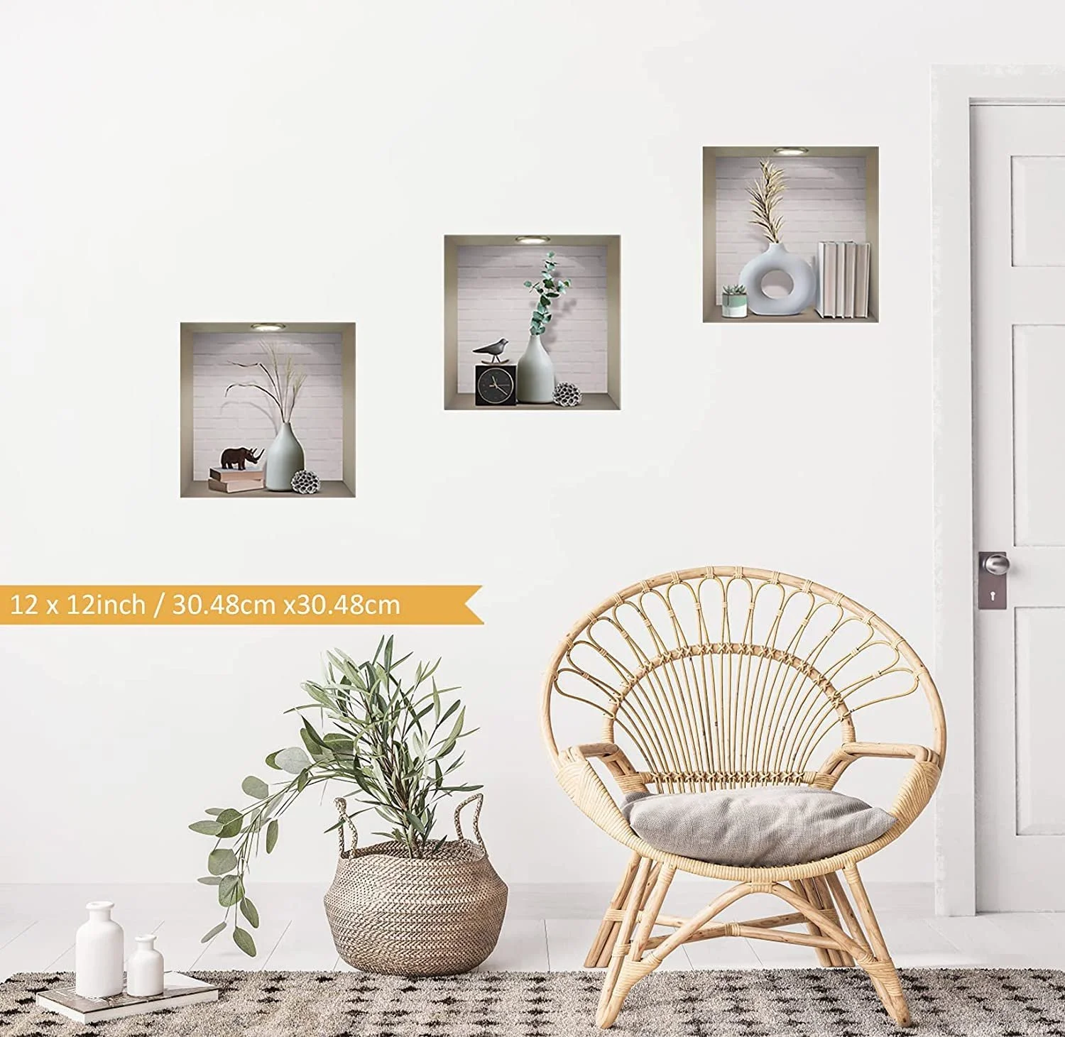 Наклейки на стену Pack of 4 3D Vase Green Plants Виниловые Съемные Белый и Зеленый, фото №5