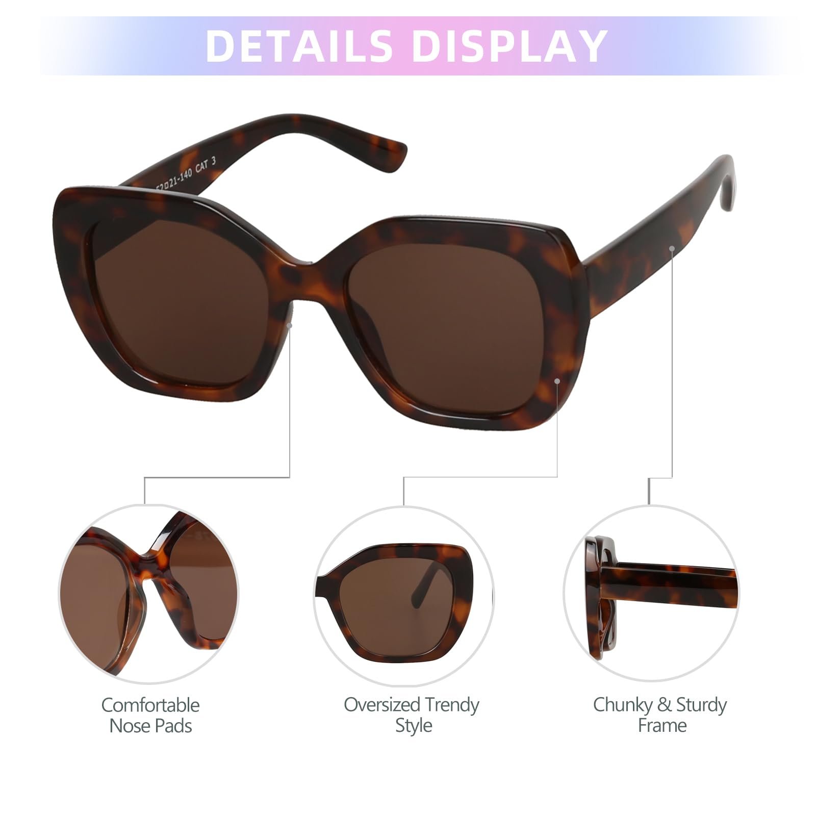 Сонцезахисні окуляри Cateye Retro JOOX Великі для жінок, поляризовані сонцезахисні окуляри квадратні вінтажні з захистом UV400 для подорожей, фото №4