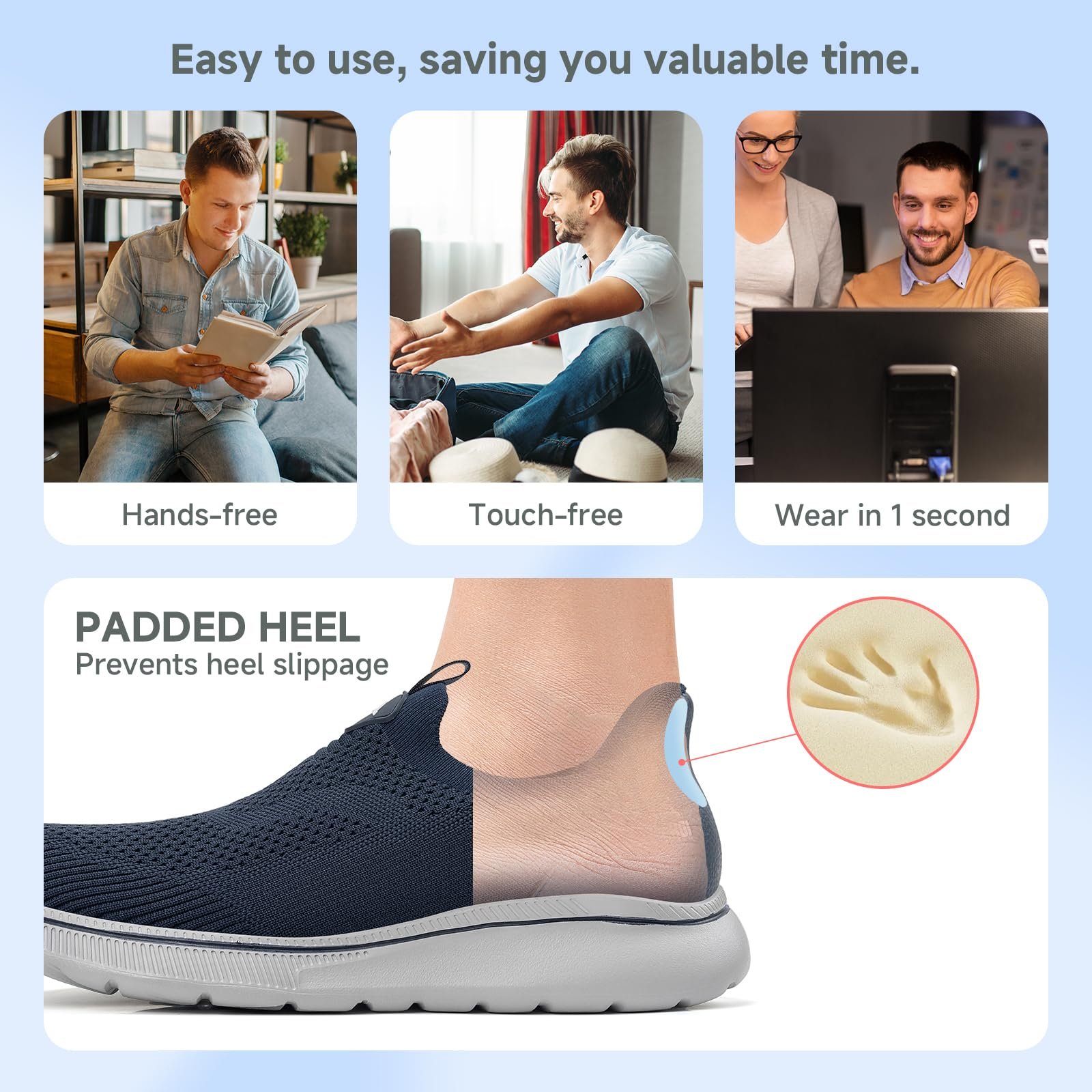 Кросівки чоловічі ODCKOI Без шнурків Легкі дихаючі спортивні кросівки для бігу, зручні, легкі кросівки для бігу на відкритому повітрі, фото №3