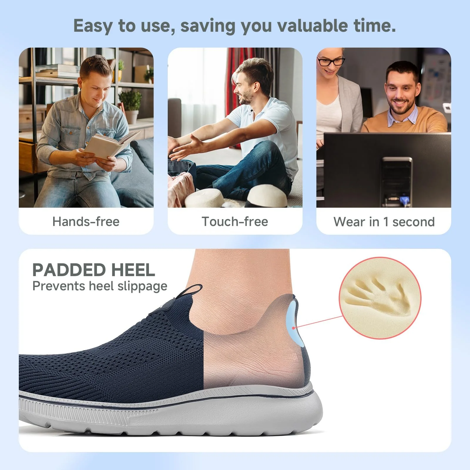 Кросівки ODCKOI Без шнурків Чоловічі Сітка Дихаючі Легкі Бігові Спортивні Зручні Легкі для бігу на відкритому повітрі, фото №3