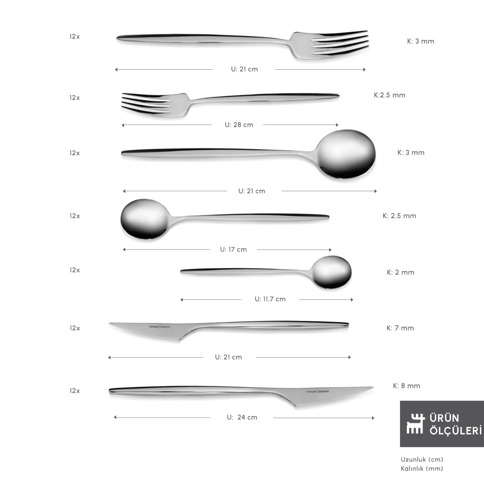 Набір столових приборів Karaca Braga на 12 персон 84 предмети Срібний, фото №2