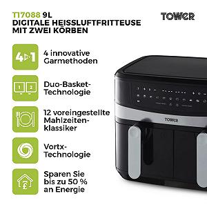 Фритюрница Tower Vortx T17088 9 л с Двумя Корзинами и Умным Завершением Черный цена на synthetic.ua - Фото 1 Фритюрница Tower Vortx T17088 9 л с Двумя Корзинами и Умным Завершением Черный synthetic.ua - Фото 1