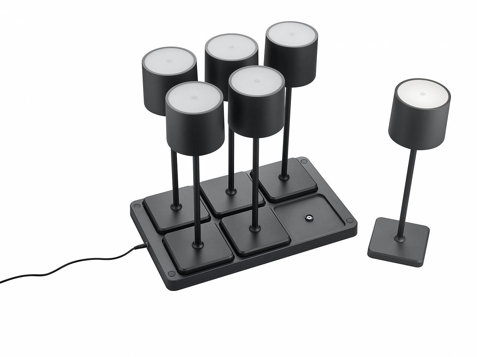 Набір з 6 настільних ламп Fernando LED акумуляторні сенсорні димовані IP54 13 x 38 см Plastic 1 W Чорний матовий, фото №1