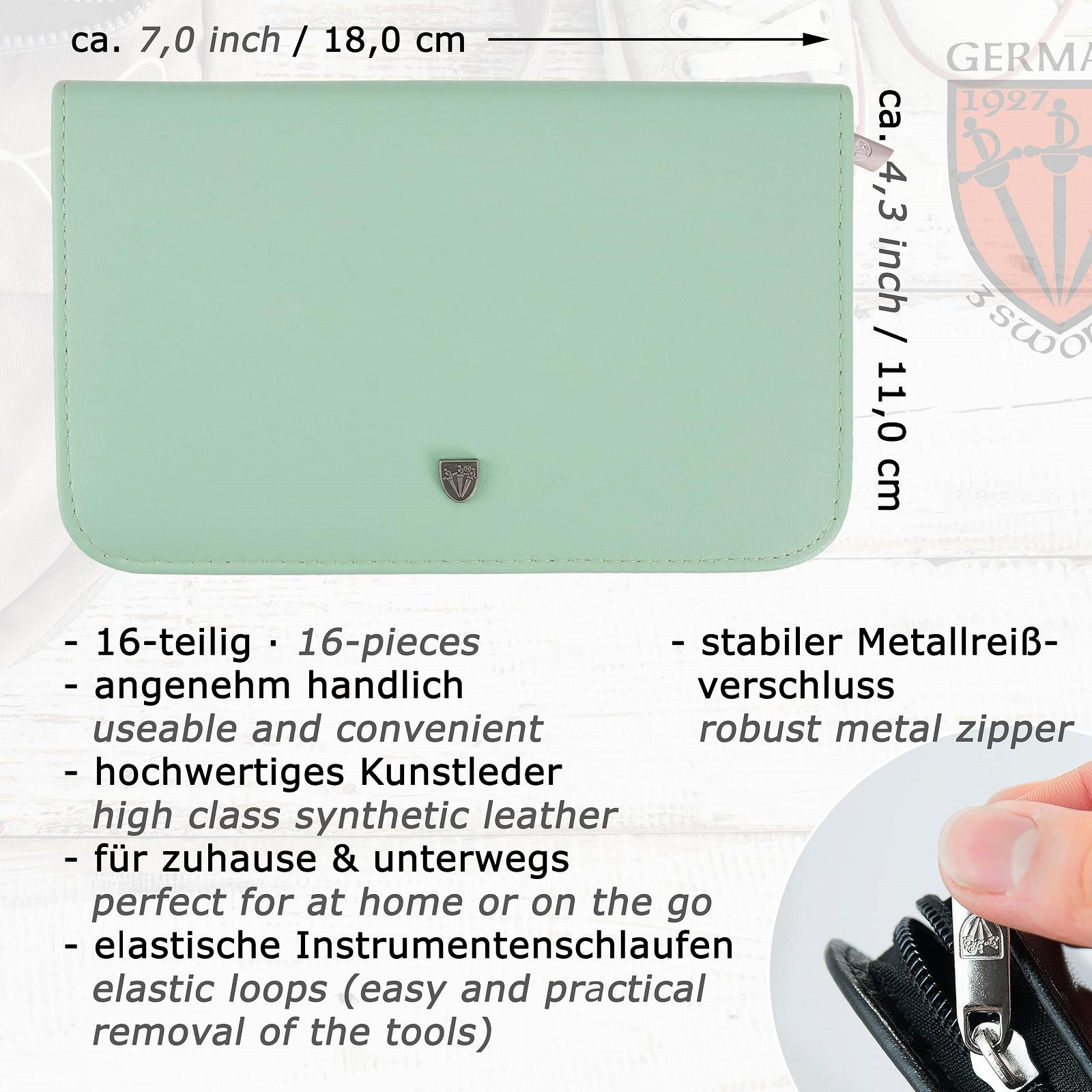 Набір для манікюру та педикюру DREI SCHWERTER Cinisello 16 предметів, м'ятний, фото №3 Набір для манікюру та педикюру DREI SCHWERTER Cinisello 16 предметів, м'ятний, фото №3