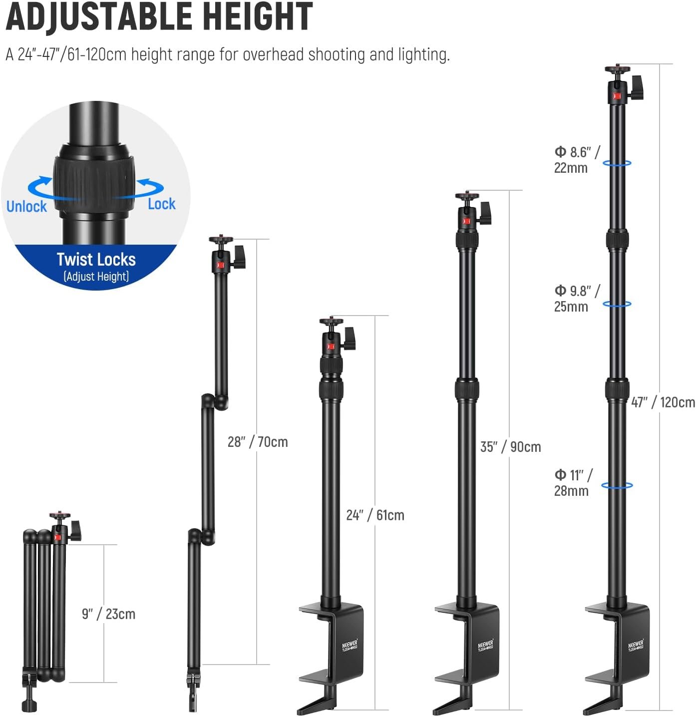 Стійка кронштейн NEEWER TL253A+MH022 Чорна, фото №2