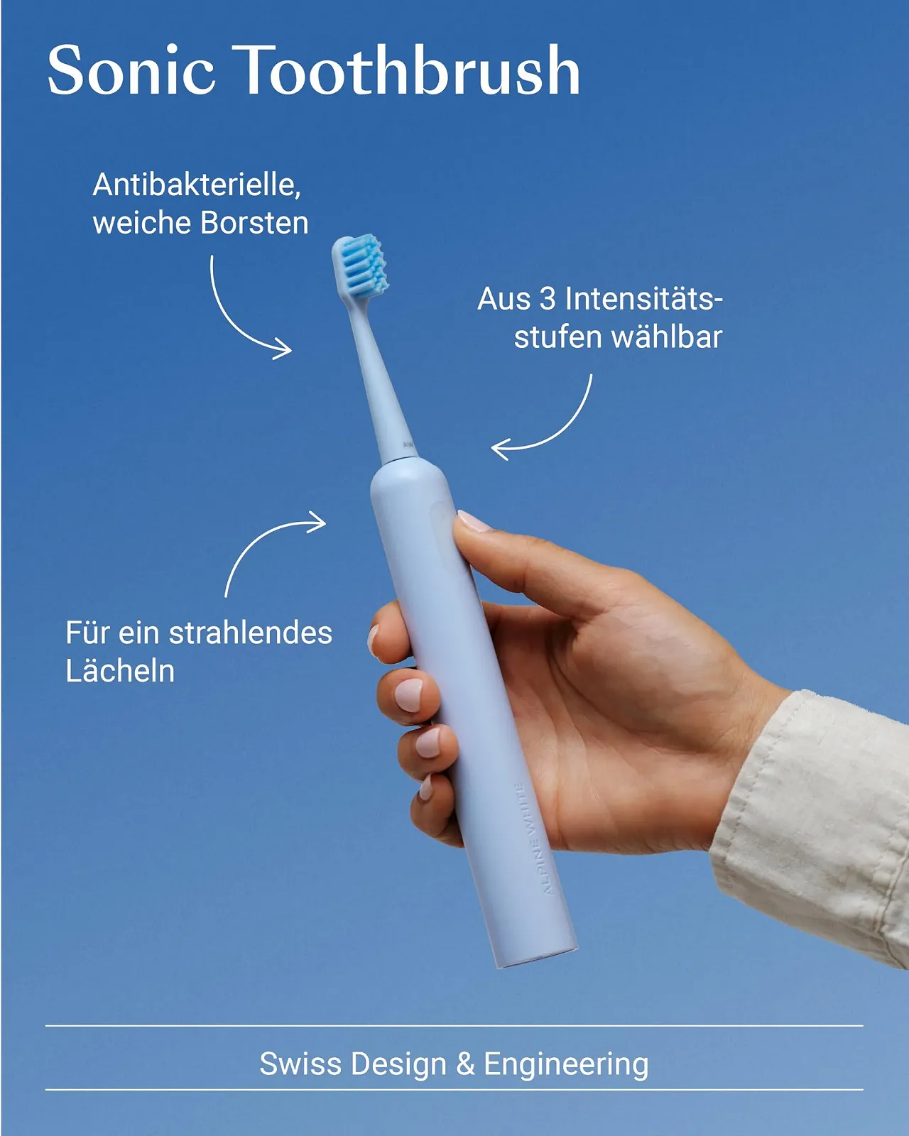 Звуковая электрическая зубная щетка ALPINE WHITE 40 000 пульсаций/мин 3 уровня интенсивности, фото №3