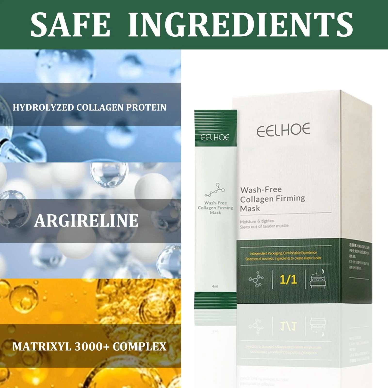 Маска для лица Корейская Коллагеновая Укрепляющая Маска Увлажняющая Антивозрастная Без Смывания, Укрепляющая Коллагеновая Маска для Сна, Лифтинг и Укрепление, Увлажняющая Маска, фото №4