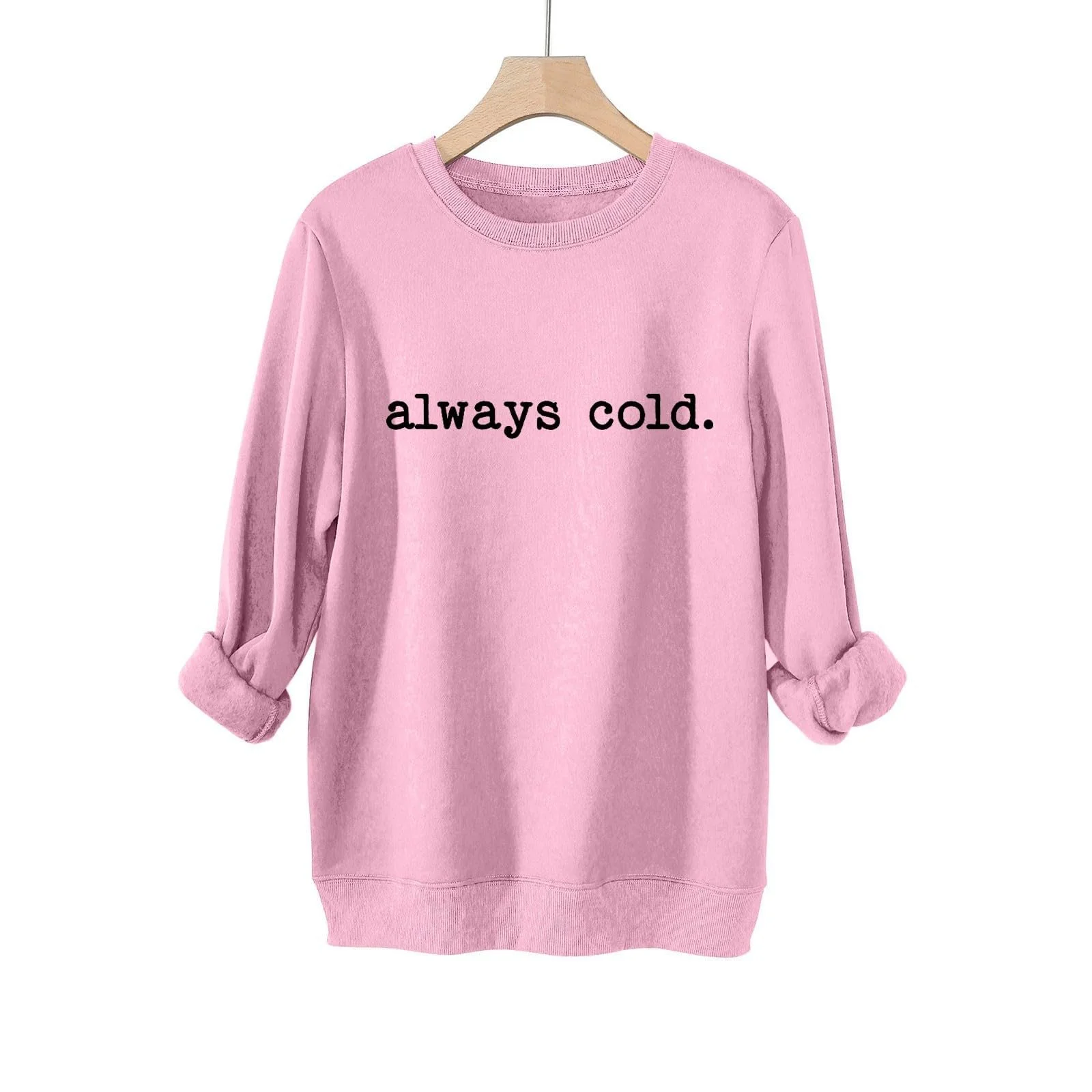Женская Толстовка с принтом букв Cold Осень Зима Повседневный Длинный Рукав Круглый вырез, фото №2