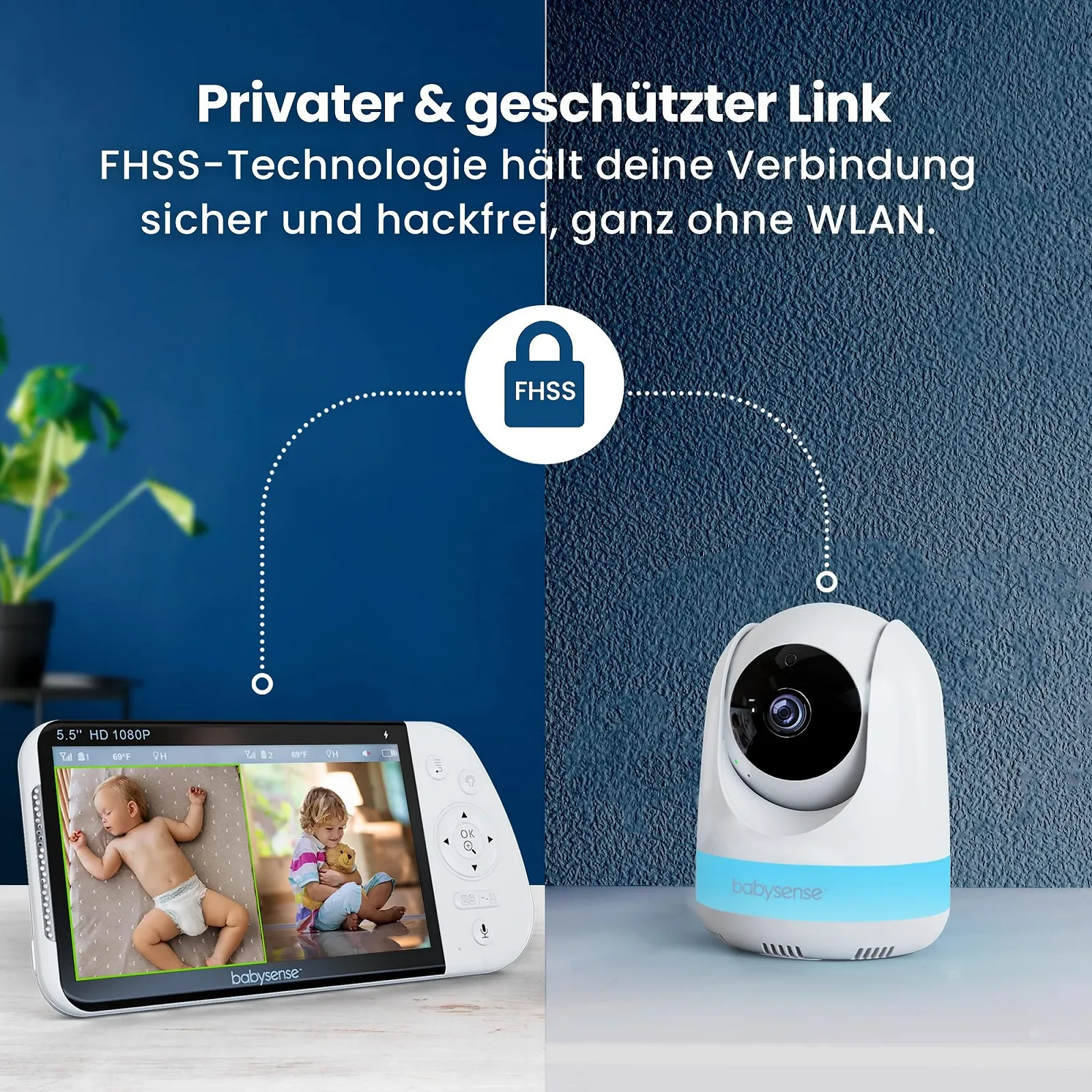 Відеоняня Babysense Full HD Split Screen з 2 камерами Night Light 6 кольорів 20 годин акумулятор WiFi-free, фото №9