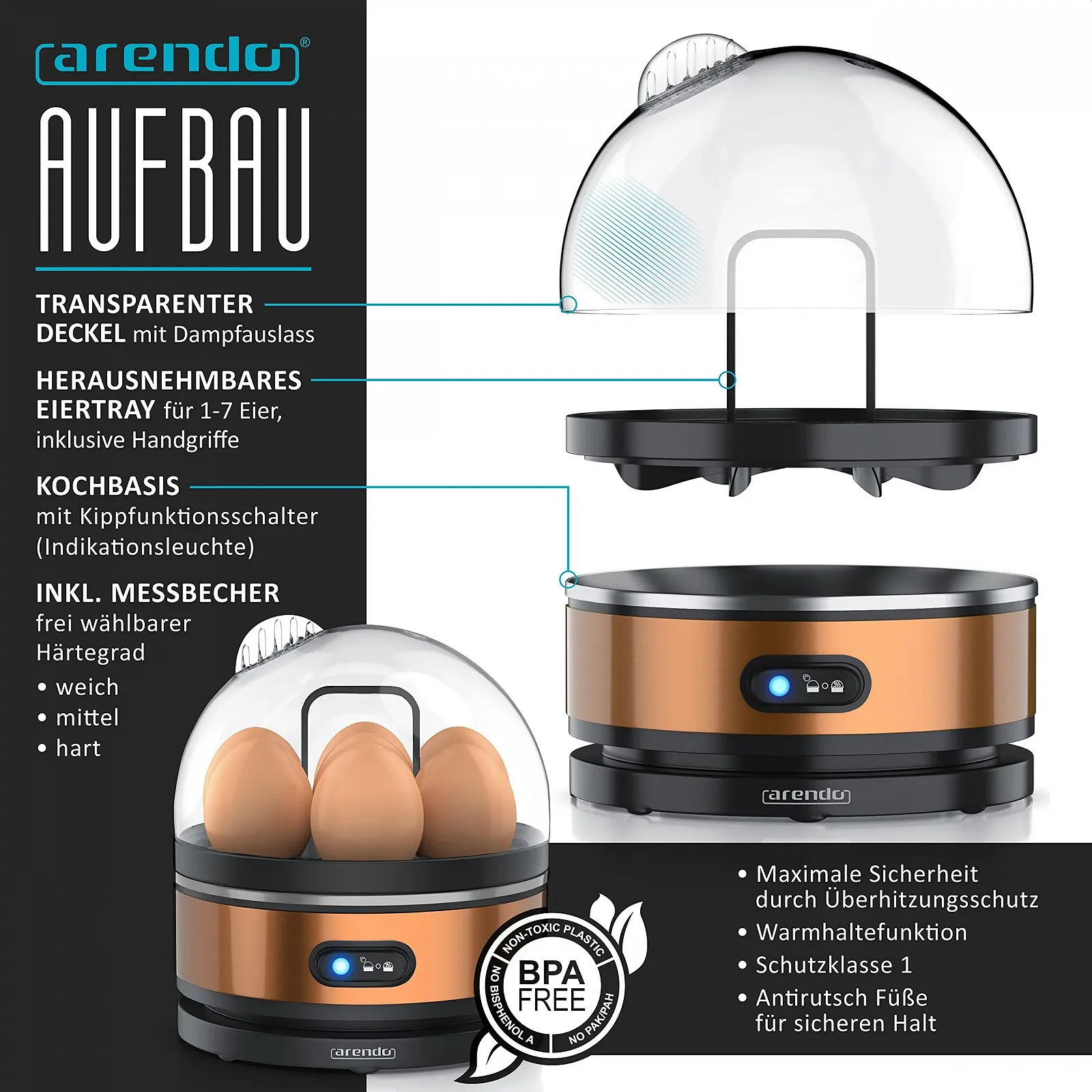 Тостер Arendo FRUKOST Sevencook 4 скибочки Мідний, фото №4