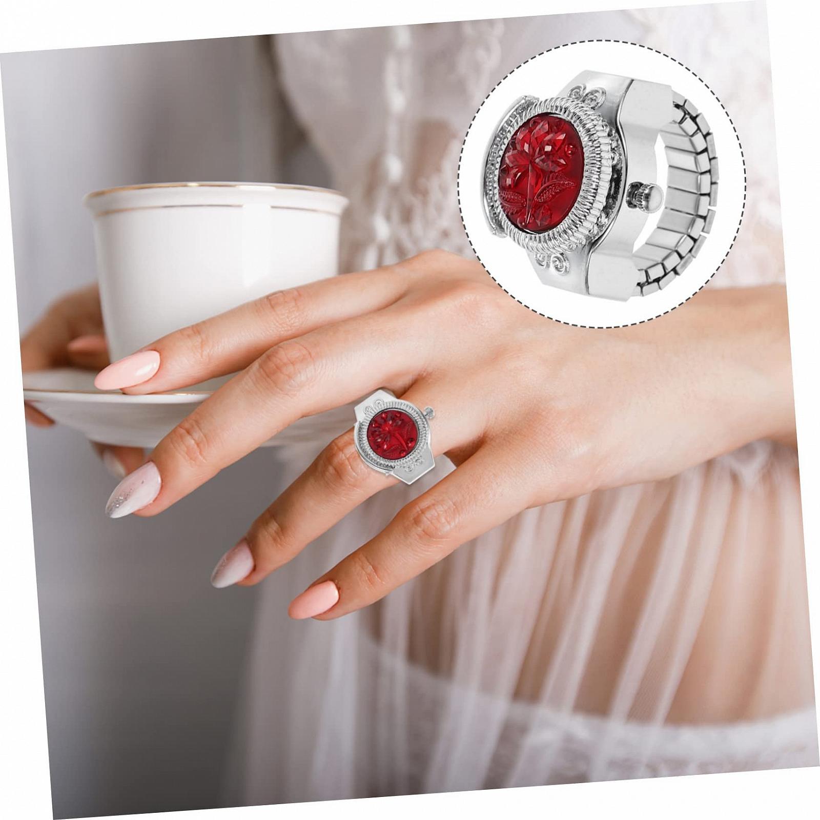 Годинник-кільце OATIPHO, золотистий з бірюзовим та червоним, фото №9