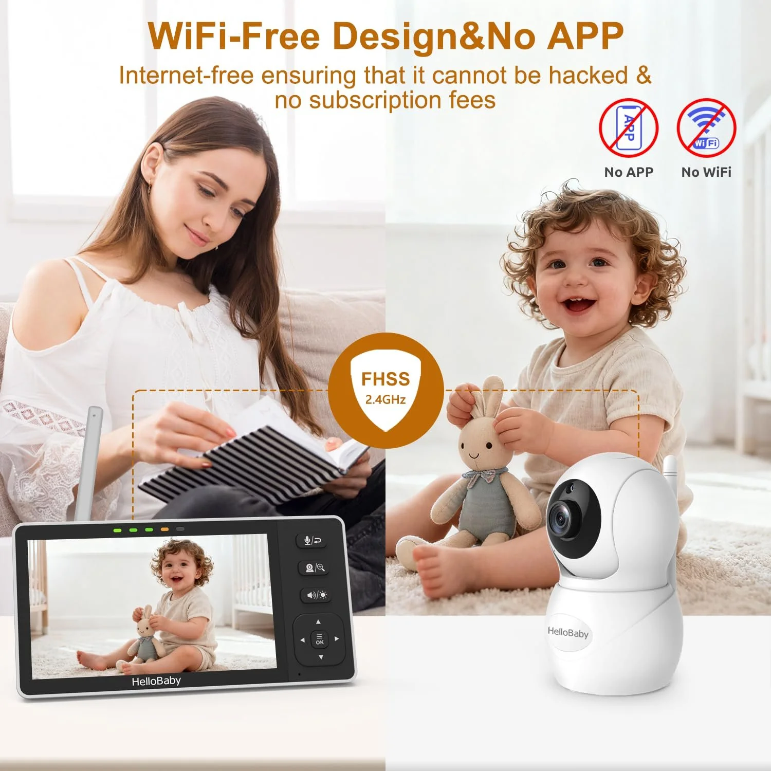 Відеоняня HelloBaby 5.5" 720P 320° Pan 120° Tilt 4000 мАг нічне бачення, фото №4