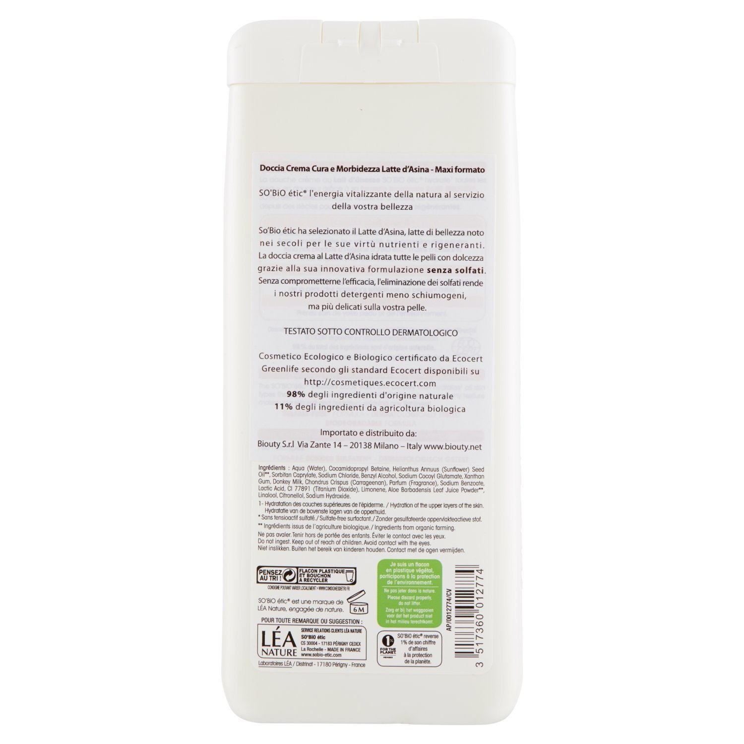 Гель для душа So 'Bio Étic Organic Cream Donkey Milk 650 мл (2 шт.), фото №3