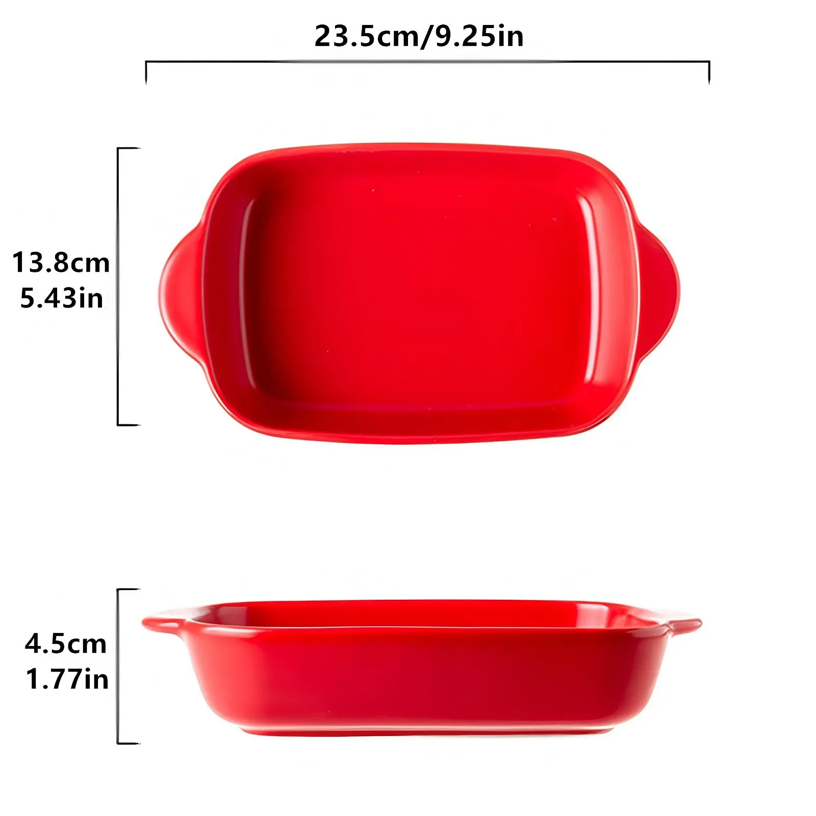 Форма для запікання Керамічна прямокутна з ручками червона 23,5 см x 13,7 см, фото №3
