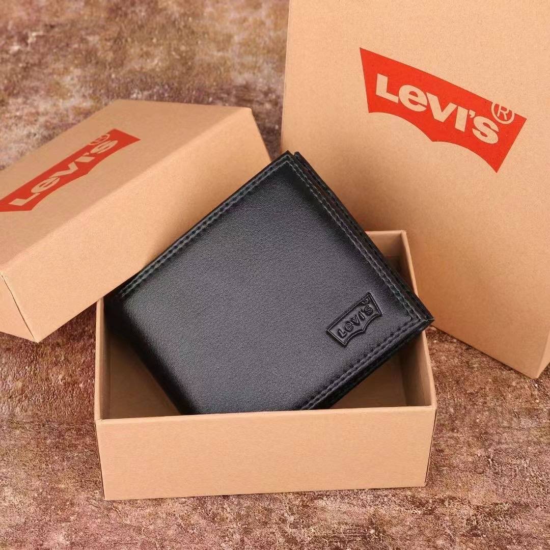 Чоловіче брендовий гаманець із натуральної шкіри Levis чорний в подарунковій коробці, фото №1