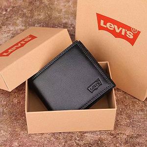 Чоловіче брендовий гаманець із натуральної шкіри Levis чорний в подарунковій коробці - Фото 1