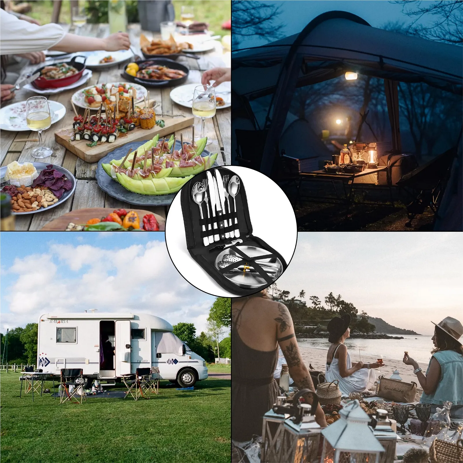 Набір столових приборів для кемпінгу з нержавіючої сталі (20 предметів на 4 персони): виделки, ножі та ложки, фото №6 Набір столових приборів для кемпінгу з нержавіючої сталі (20 предметів на 4 персони): виделки, ножі та ложки, фото №6