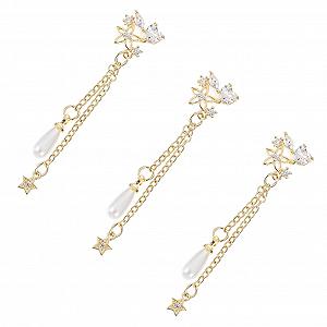 Стразы для ногтей LALAFINA 3шт 3D Наклейки для дизайна ногтей Стразы для ногтей Блестящие наклейки для ногтей Цепочка Кристалл Шарм Свадебный дизайн Модный орнамент Циркон - Фото 1