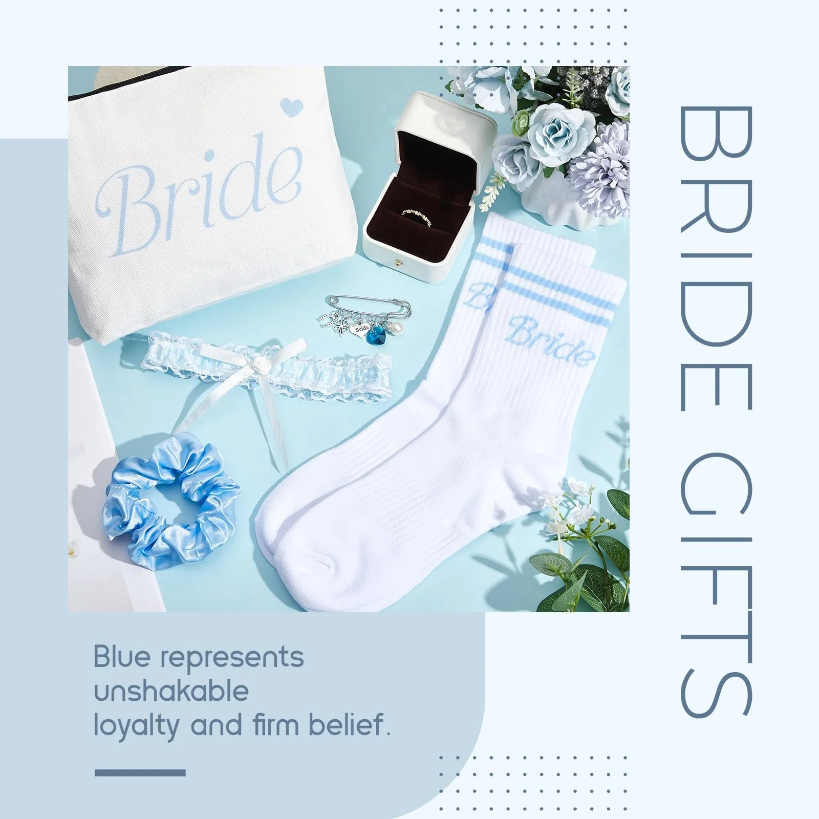 Носки Sintege Blue Bride Gifts, булавка для невесты, подвязка, косметичка и резинки для волос. Аксессуары для свадебной вечеринки JGA, фото №7 Носки Sintege Blue Bride Gifts, булавка для невесты, подвязка, косметичка и резинки для волос. Аксессуары для свадебной вечеринки JGA, фото №7
