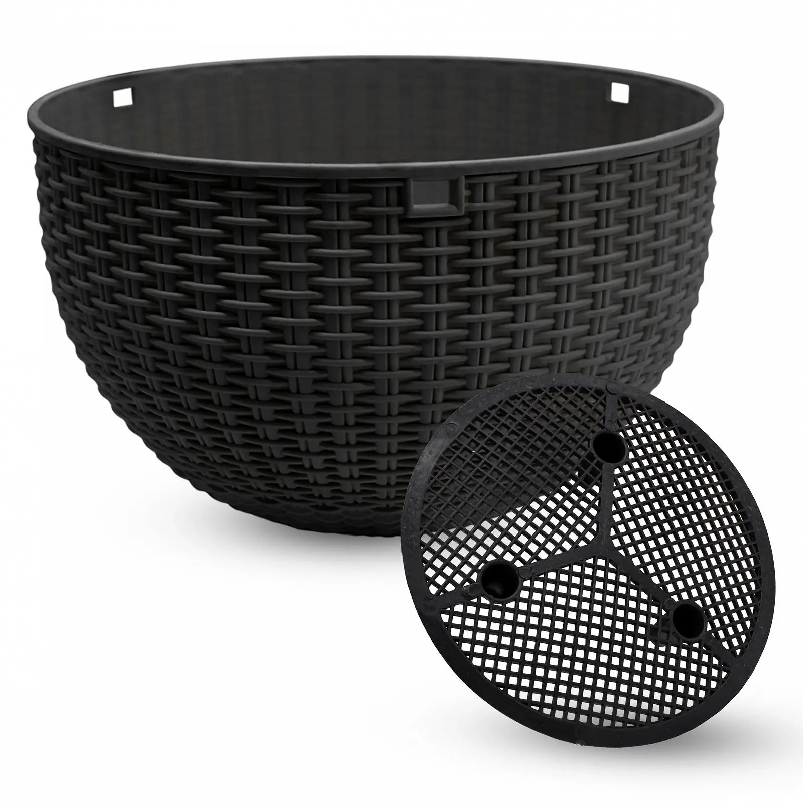 Набір підвісних кашпо (2 шт.) Плетене (під ротанг) 23 см Пластик З металевим ланцюгом Антрацит, фото №5 Набір підвісних кашпо (2 шт.) Плетене (під ротанг) 23 см Пластик З металевим ланцюгом Антрацит, фото №5