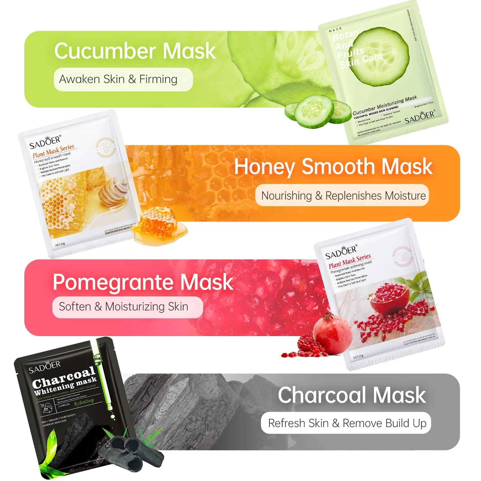 Маска для лица Набор для ухода за кожей (Упаковка 8+2) Тканевая маска для лица с коллагеном для всех типов кожи, Увлажняющие маски для лица Подарки для женщин, Мужчин, Девушек для вечеринки Spa Уход за кожей, фото №2