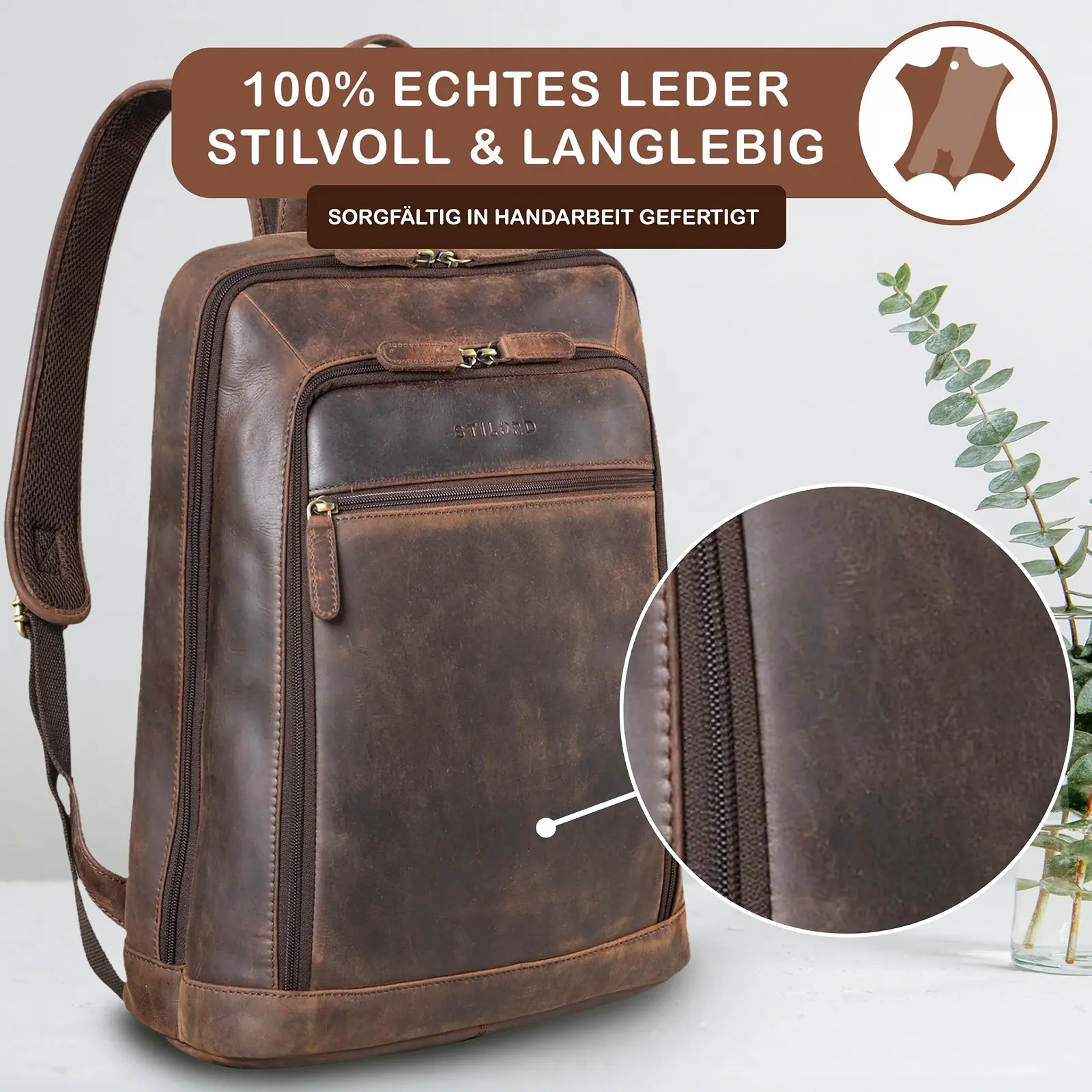 Рюкзак для ноутбука STILORD Watson 15.6 Inch XL Genuine Leather Vintage Zamora - Brown, фото №5