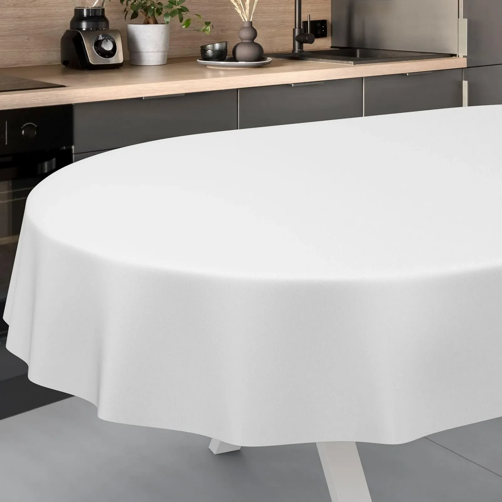 Скатертина Oilcloth Washable Oval Cut Edge White 200 x 140 см, фото №1