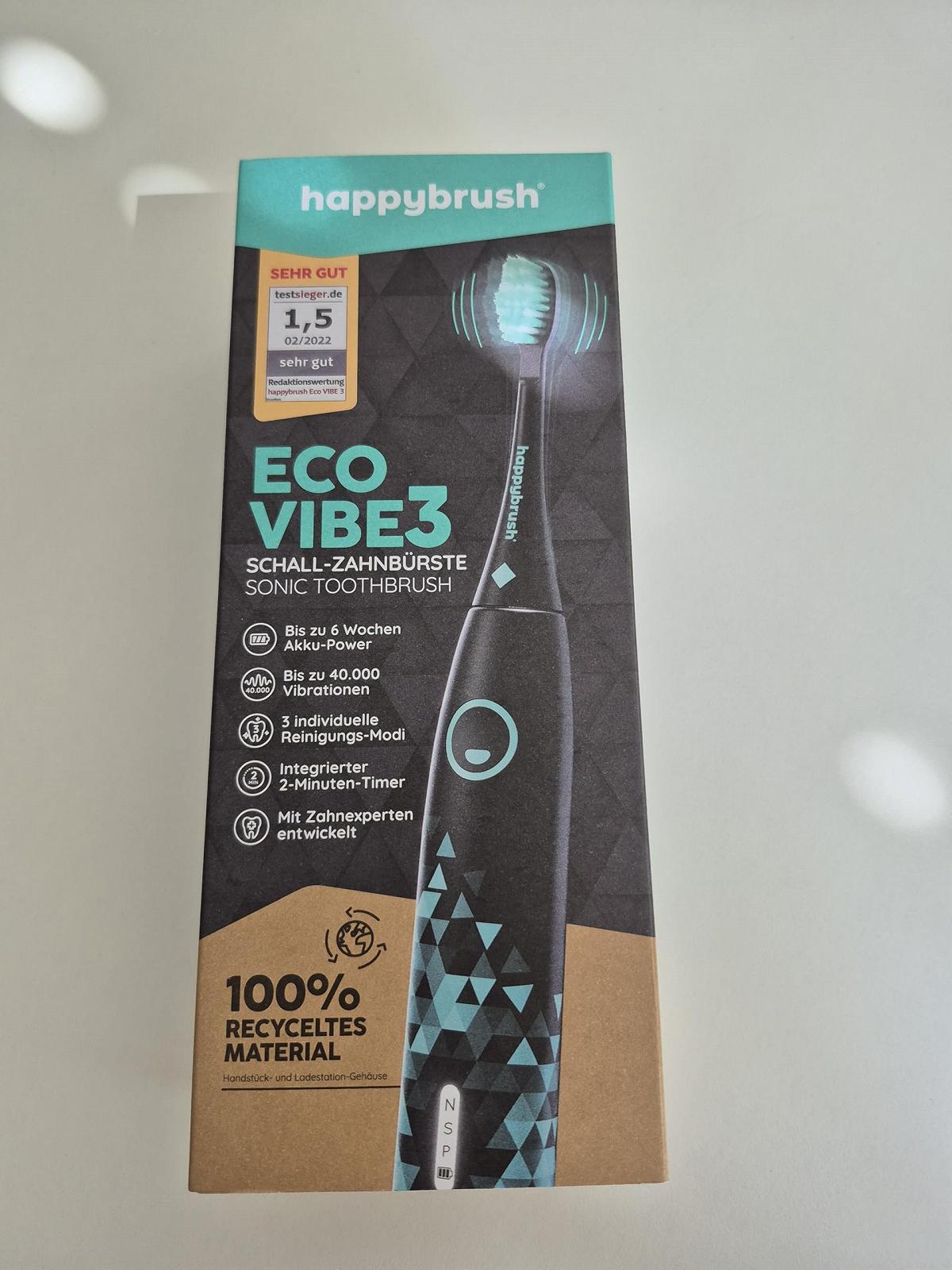 Електрична звукова зубна щітка happybrush Eco VIBE 3 набір з насадкою Чорна-М'ята, фото №2