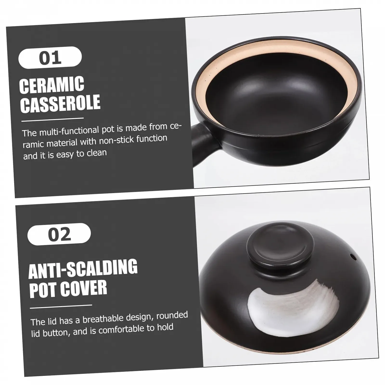 Кастрюля Керамическая Маленькая с крышкой с отверстием Жаростойкая с ручкой, фото №2