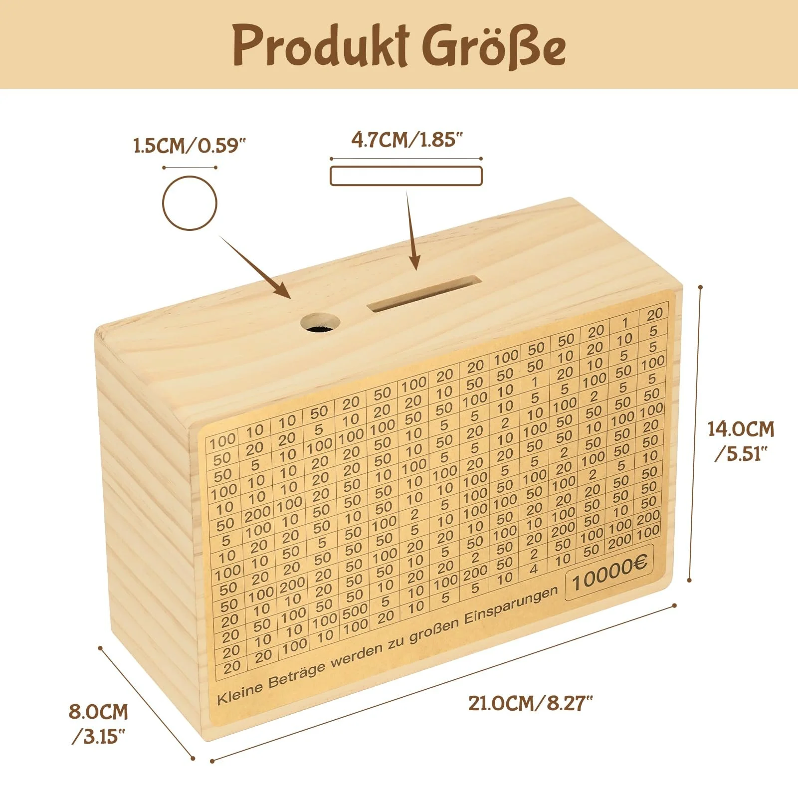 Скарбничка Bemaystar Personalised дерев'яна з цілями 5000 €, фото №5