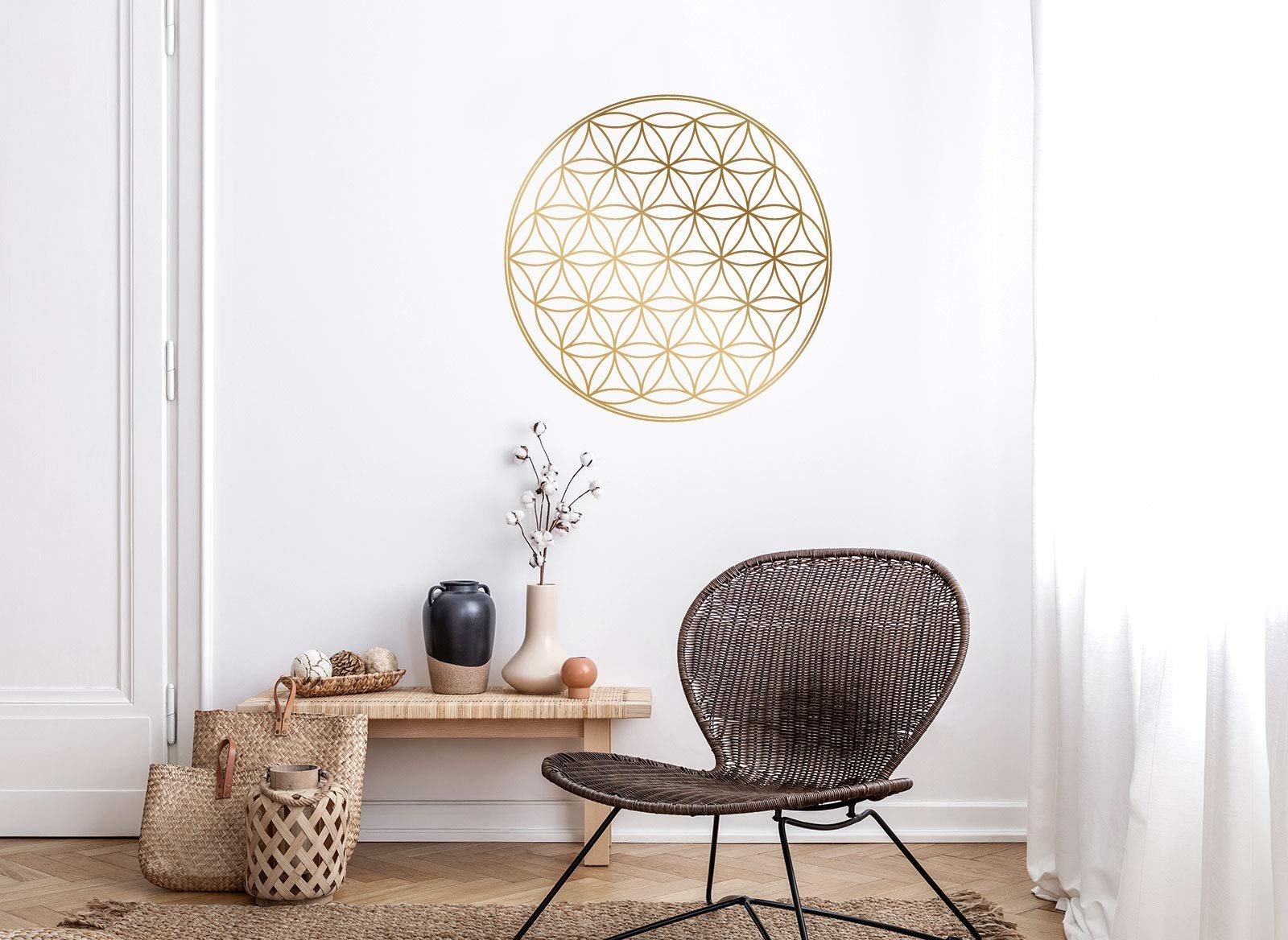 Наклейка на стіну Grandora W940 Квітка життя Мандала Золота 35 x 35 см, фото №2
