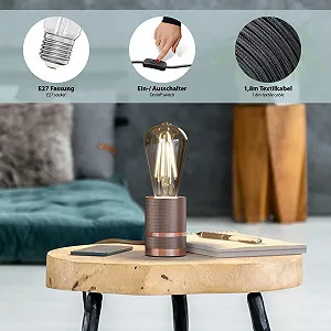 Настільна лампа ledscom.de LITO Switch 1x E27 Max. 60 Вт Бронзова synthetic.ua - Фото 1