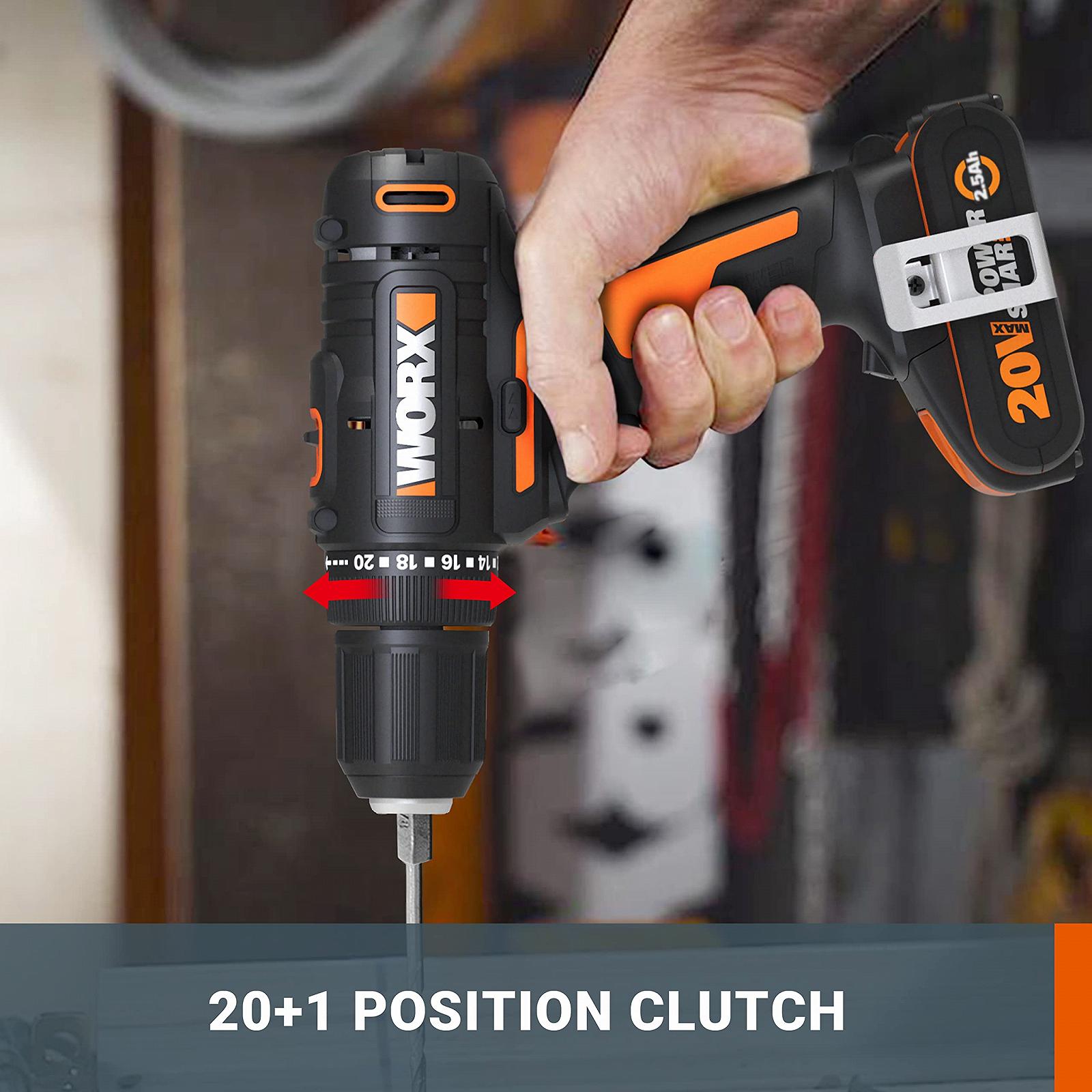 Аккумуляторная дрель WORX WX108.2 18V (20V MAX) PowerShare Max. 45 Nm с 2 аккумуляторами 2.0 Ah, 30 насадками, 2 скоростями, 13 мм быстрозажимным патроном, фото №4