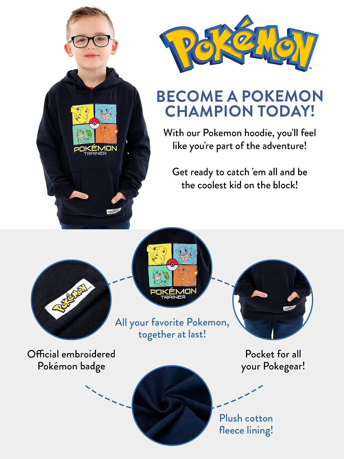 Худи Pokemon Pikachu Bisasam Glumanda Schiggy для мальчиков, фото №6 Худи Pokemon Pikachu Bisasam Glumanda Schiggy для мальчиков, фото №6