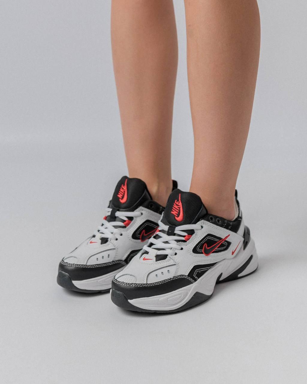 Женские кроссовки Nike M2K Tekno Premium черно белые кожаные кросы найк текно демисезонная обувь, фото №2