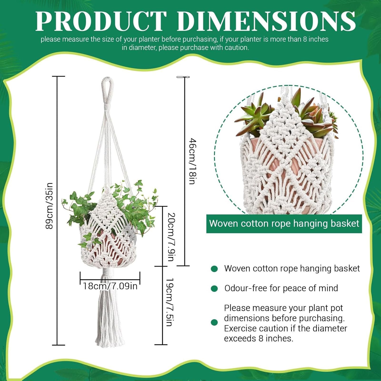 Підвісні кошики макраме 2 штуки Бавовна, фото №7