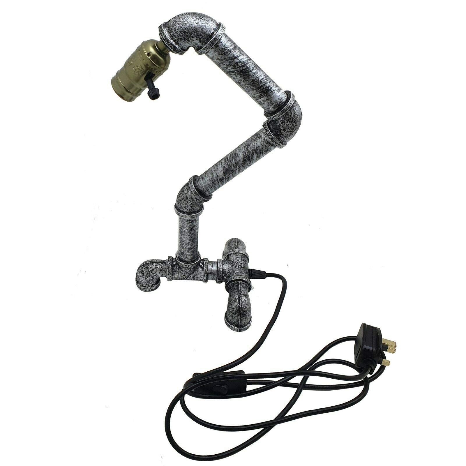 Настільна лампа Industrial Antique Style Brushed Silver Water Pipe Steampunk, фото №7