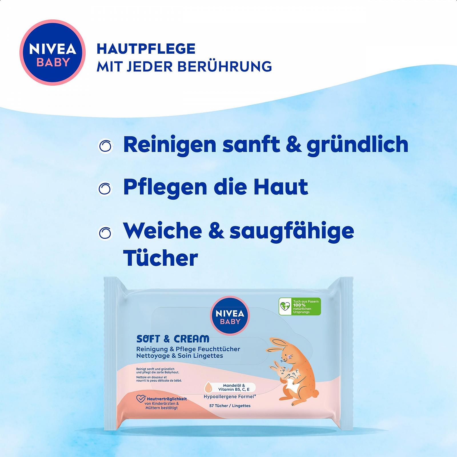 Салфетки NIVEA BABY Soft & Cream Очищающие и ухаживающие 4X57шт., фото №3