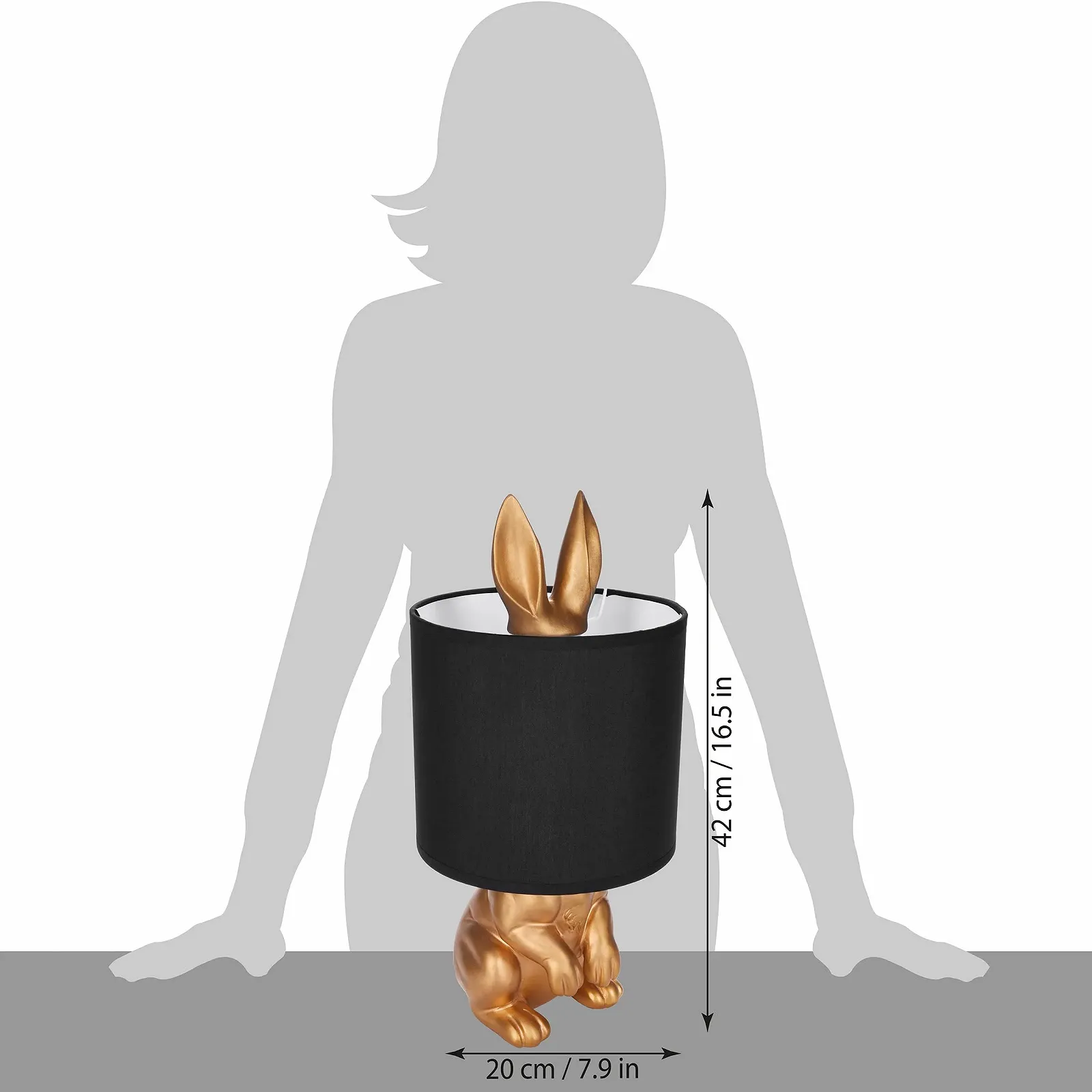 Настільна лампа BRUBAKER Golden Rabbit Керамічна основа 42 см Чорний/Золотистий, фото №6