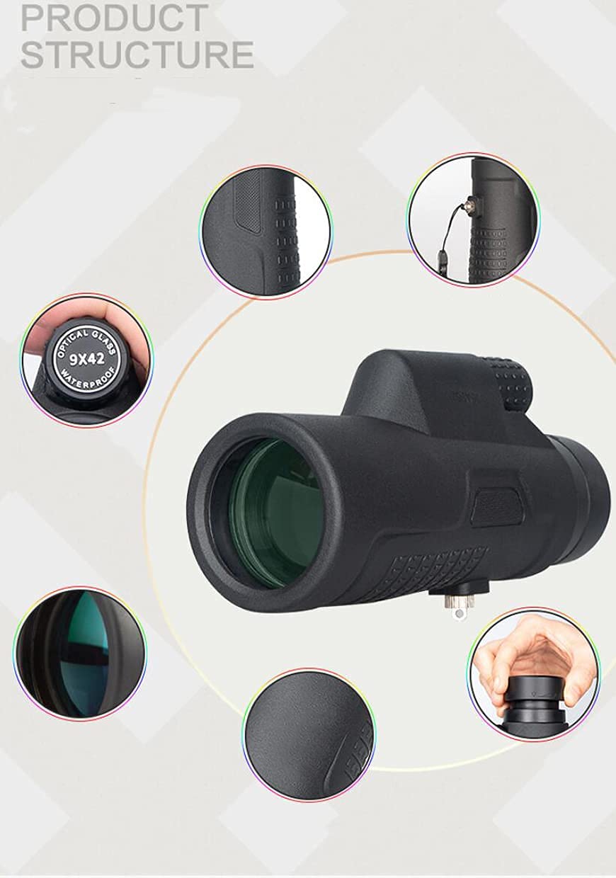 Монокуляр Spacmirrors 9x42 BAK4 Призма Чорний, фото №7