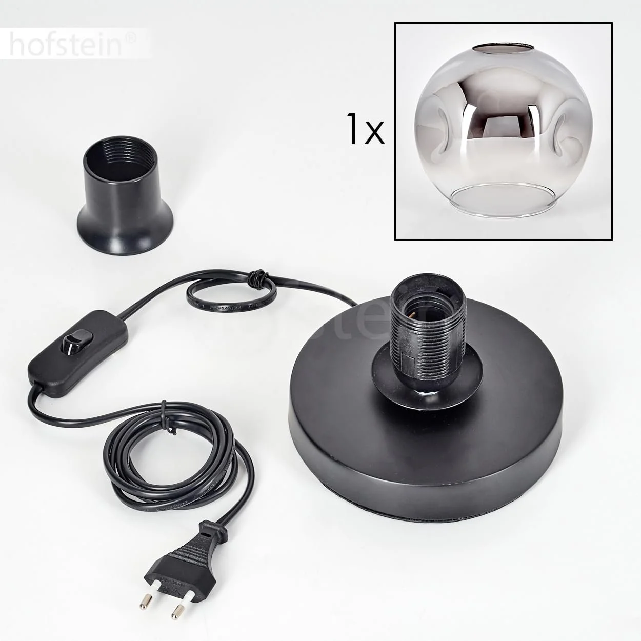 Настільна лампа Ripoll Метал/Скло Сучасний дизайн Ø 15 см Перемикач на кабелі 1 x E27 Без лампи Чорний/Хром/Прозорий, фото №6