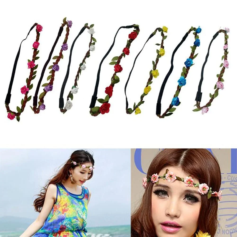 Вінок для волосся Квітковий Богемний Різнокольоровий 6 шт, фото №2