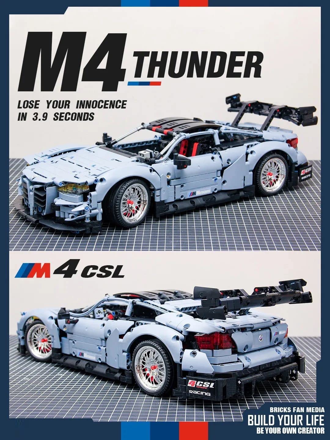 Набор Technic BMW M4 CSL 1:10 с Power Functions 2280 Части MOC Зажимные блоки, фото №6