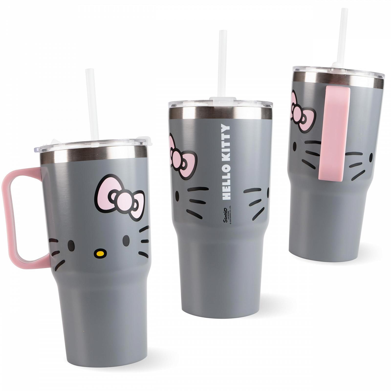 Дитяча чашка-поїлка з кришкою та соломинкою Hello Kitty 540 мл Сіра, фото №2