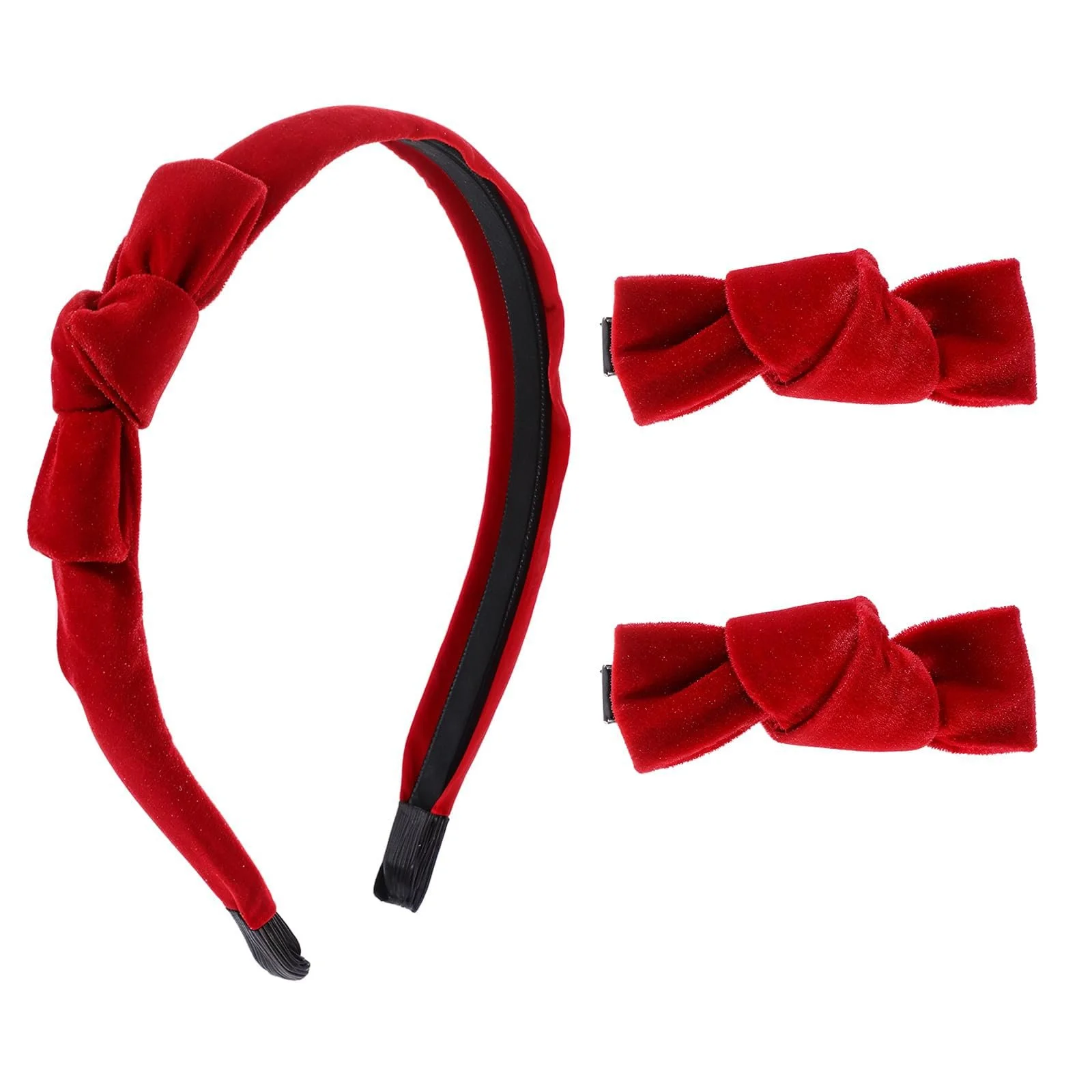 Набір: обруч і бантики з червоного вельвету, фото №1