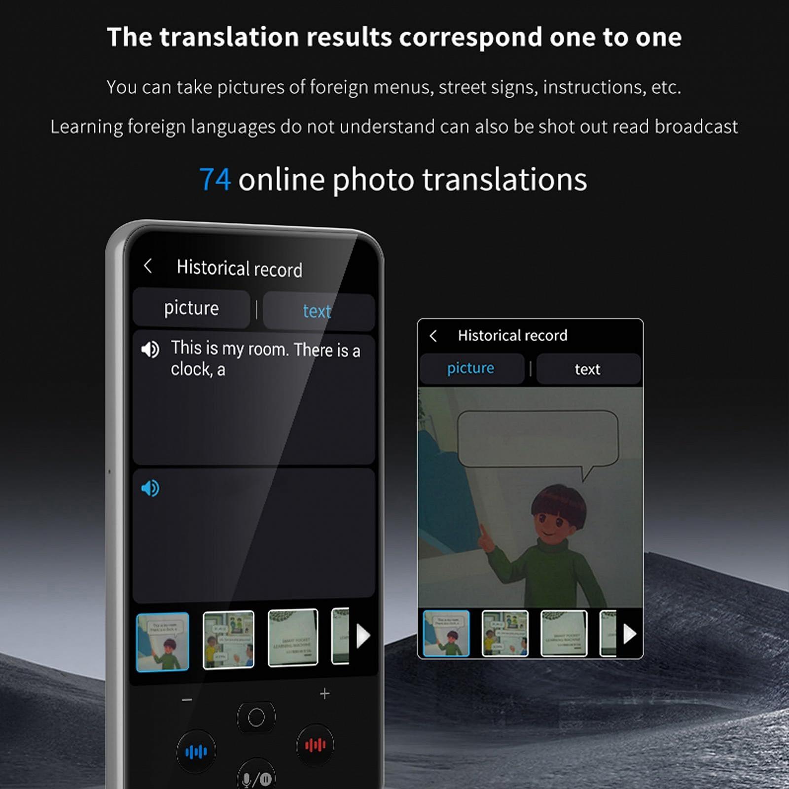 Умное устройство AI Голосовой переводчик, 138 языков, Оффлайн перевод фотографий, 3.97-дюймовый сенсорный экран, Текст в реальном времени, Алюминиевый сплав, Темно-серый, фото №5